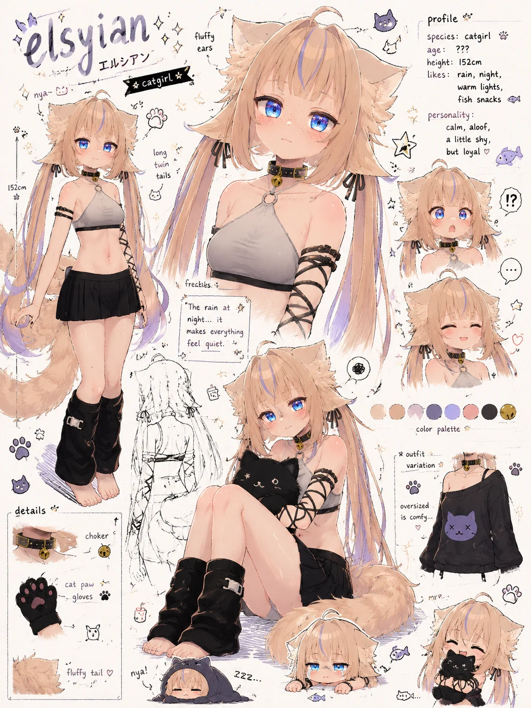 Reference sheet for Elsyian's blonde avatar